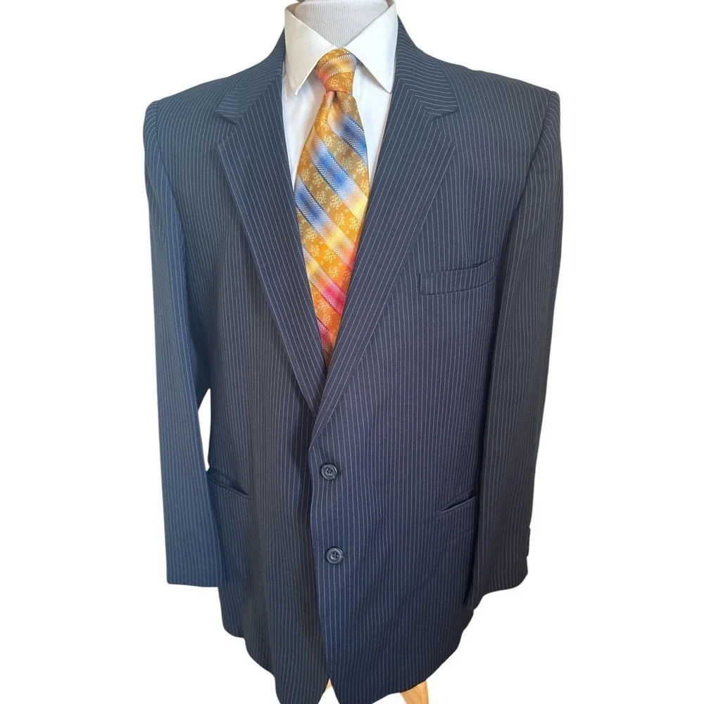 Sears Classic Collection 50L Slim Fit Navy Blue Pin Stripe Blazer Jacket VTG